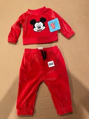 Disney Red Baby Corduroy Sweatshirt and Pants Set